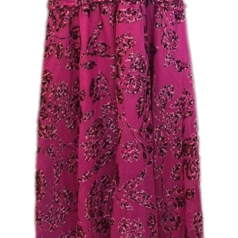 White House Black Market Pink Rose Burnout Smock-Neck Midi Dress SZ 6 Flowy Boho